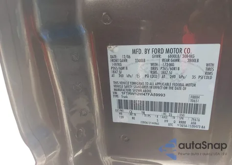 2007 Ford F-150 Xlt из США, поврежденный, VIN 1FTRW12W47FA59993